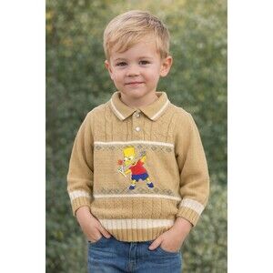 Vtg 90s Bart Simpson Golf Sweater Kids Size 30 Tejidos Javier Bootleg Knit Polo